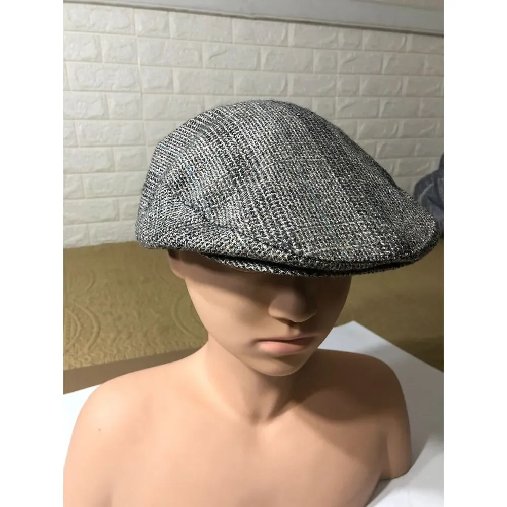 Vtg 80s Stetson Grey Brown Tweed Flat Cap Ivy Driving Cabbie Hat USA Made Sz XL
